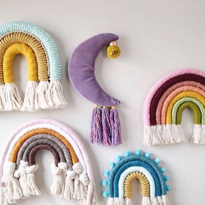 Colorful tapestry rainbow hand-woven hanging tassels