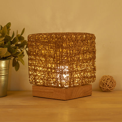 LED Desk Lights Wood Rattan Twine USB Charging Table Lamp