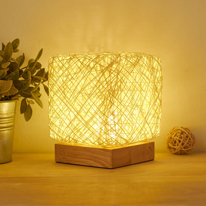 LED Desk Lights Wood Rattan Twine USB Charging Table Lamp